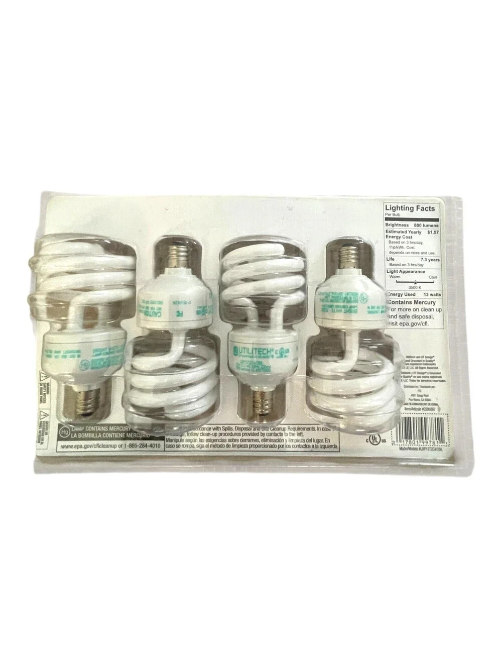 Utilitech 13w Candelabra Bright White Bulbs 4-Pack Open Box
